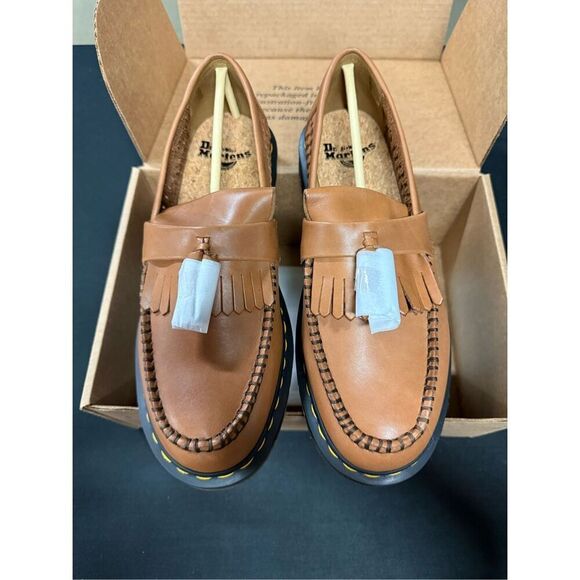 New Dr Martens Adrian Woven Tassel Kiltie Loafers British Tan - Picture 2 of 7